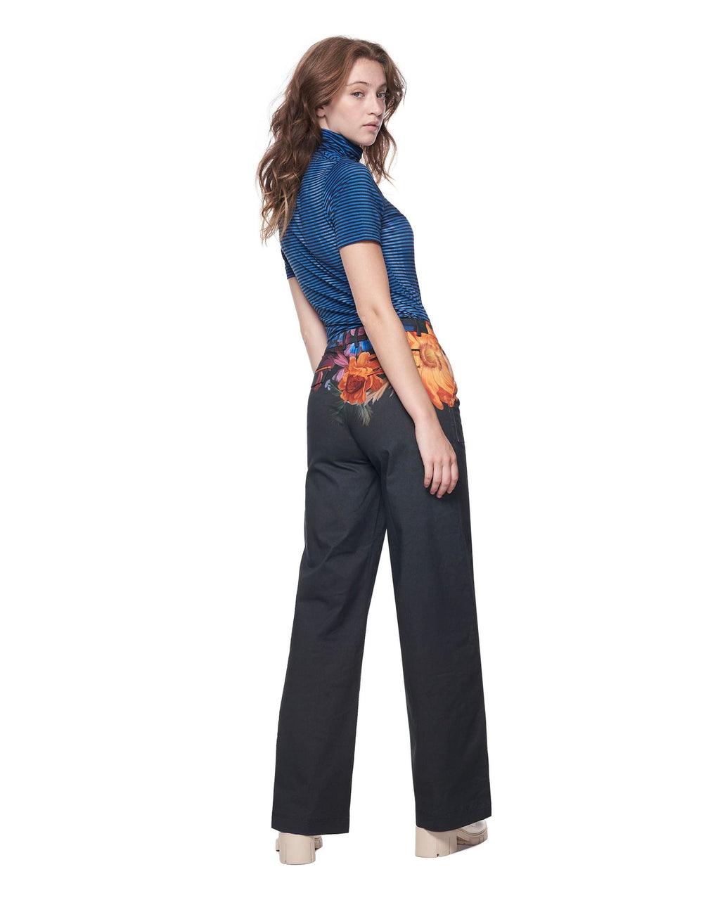 Short Sleeve Turtleneck | Royal Metallic Stripe