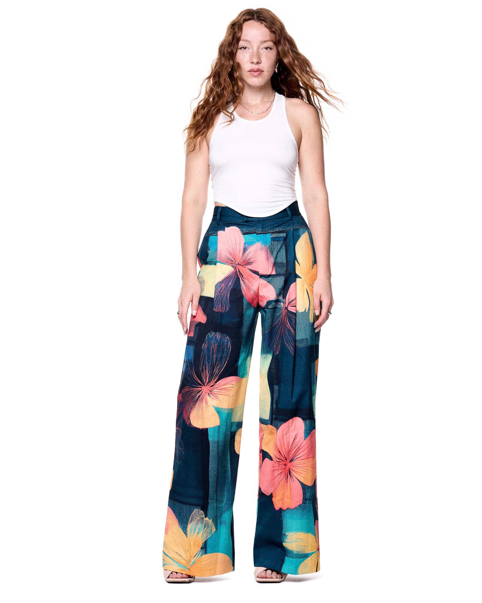 Leigh Trouser | Floral Camp Plaid