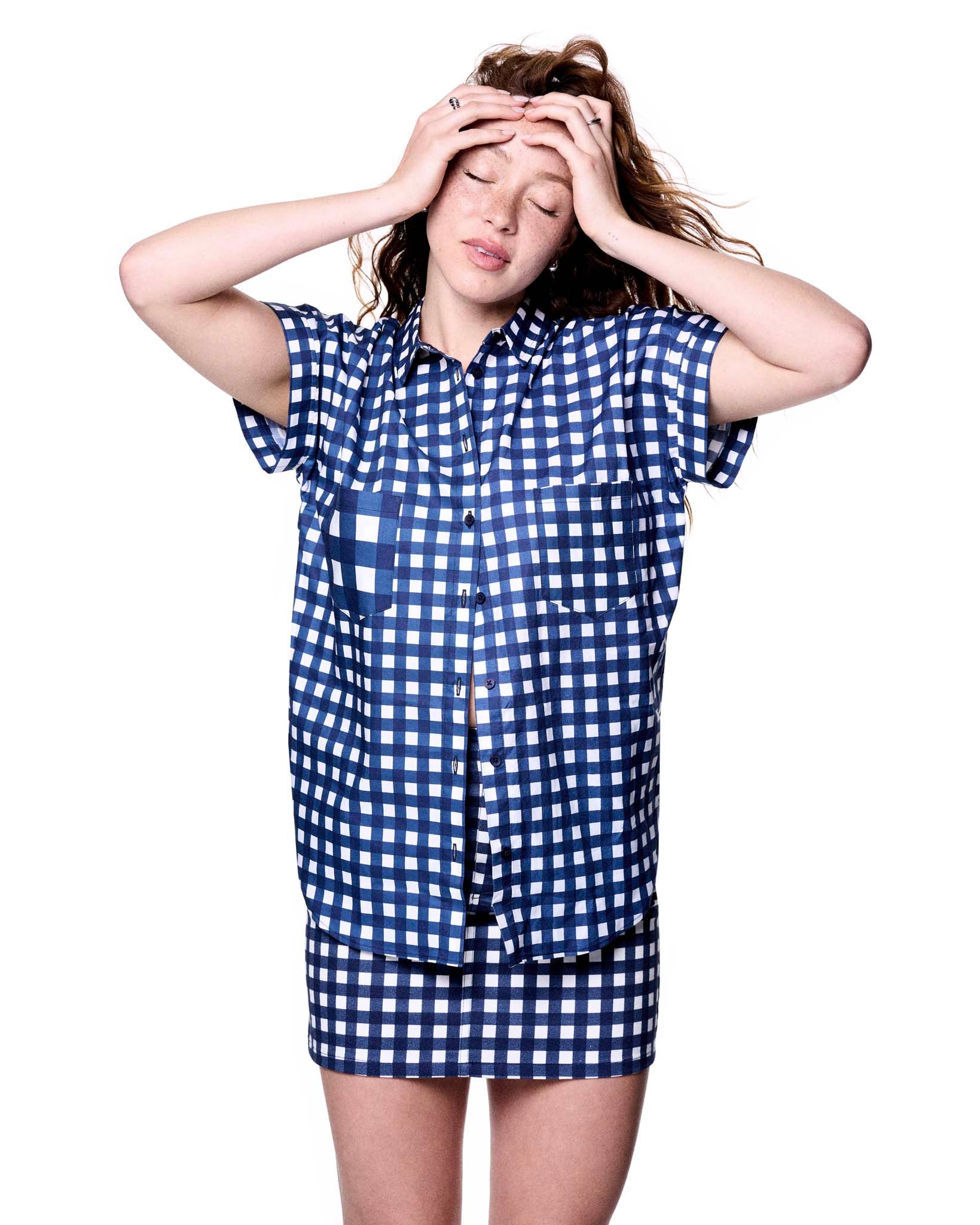 Noor Mini Skirt | Navy Gingham